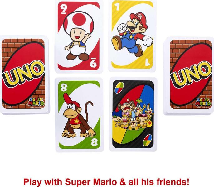 Imagem de UNO Super Mario Card Game in Storage Tin, Video Game-Themed Deck & Special Rule, Gift for Kid, Adult & Family Game Nights, Ages 7 Year Old & Up