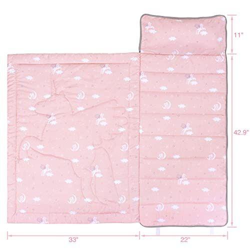 Imagem de UOMNY Toddler Nap Mat - 1 Pack Girls Sleeping Bag com Travesseiro Removível - Unicórnio 50x20 Polegadas Crianças Cochilar de Nap com Travesseiro Pink Girls Napper Nap Mats para Saco de Cochilo de Creche para Meninas