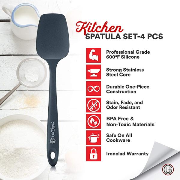 Imagem de UpGood Silicone Spatula Set 600F - 4 Ferramentas Versáteis Criadas para Cozinhar, Assar e Misturar  Design one piece, antiaderente e resistente ao calor  Núcleo de aço inoxidável forte (Utensílios pro cozinha, cinza)