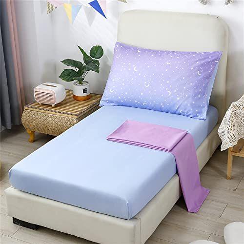 Imagem de URBONUR 4 Peças Conjunto de Roupa de Cama para Crianças Glitter Roxo Laranja Conjunto de Roupa de Cama Infantil Gradiente Staars Print Girls Bedding Toddler Comforter Set