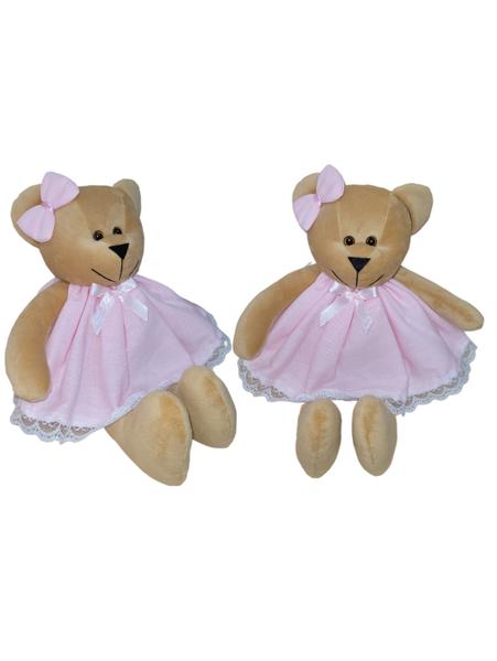 Imagem de Ursa de pelúcia com vestido rosa 2 unidades com 29cm cada brinquedo decoração quarto infantil