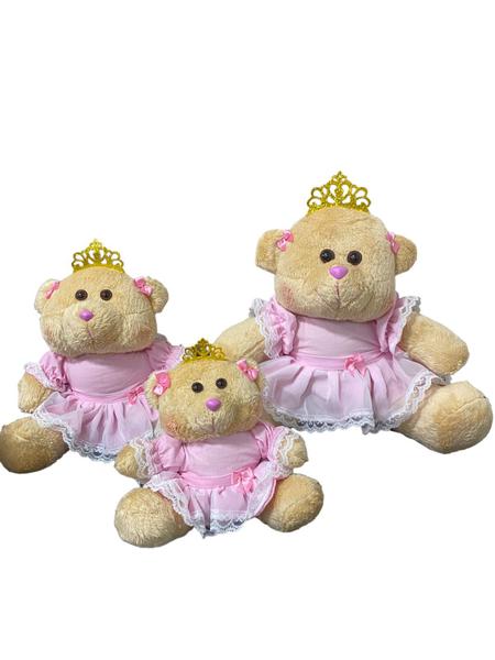 Imagem de Ursa de Pelúcia Princesa P 16cm Rosa Decoração Quarto Nicho Mamãe Bebê Presentes