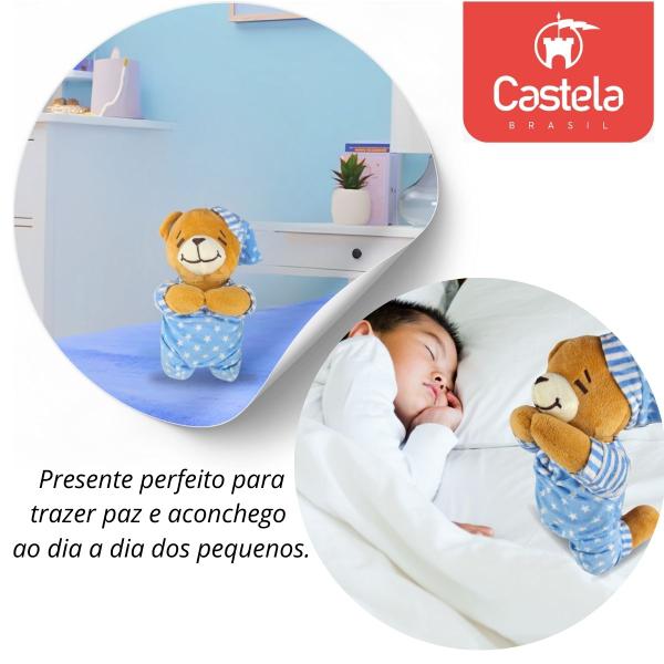 Imagem de Ursinho de Pelúcia Fofinho Reza Oração Dormir Pijama Anjinho Da Guarda Azul Castela