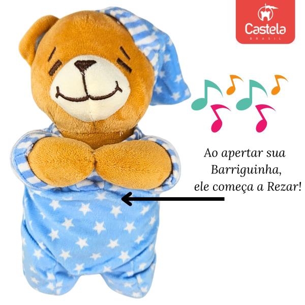 Imagem de Ursinho de Pelúcia Fofinho Reza Oração Dormir Pijama Anjinho Da Guarda Azul Castela