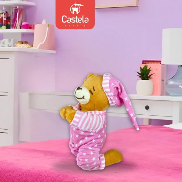 Imagem de Ursinho de Pelúcia Fofinho Reza Oração Dormir Pijama Anjinho Da Guarda Rosa Castela