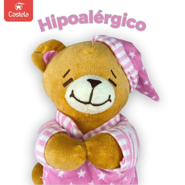 Imagem de Ursinho de Pelúcia Fofinho Reza Oração Dormir Pijama Anjinho Da Guarda Rosa Castela