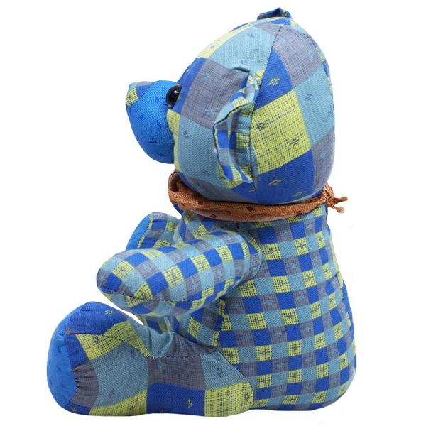 Imagem de Urso Azul De Pano Sentado Laço Pescoço 30cm - Pelúcia