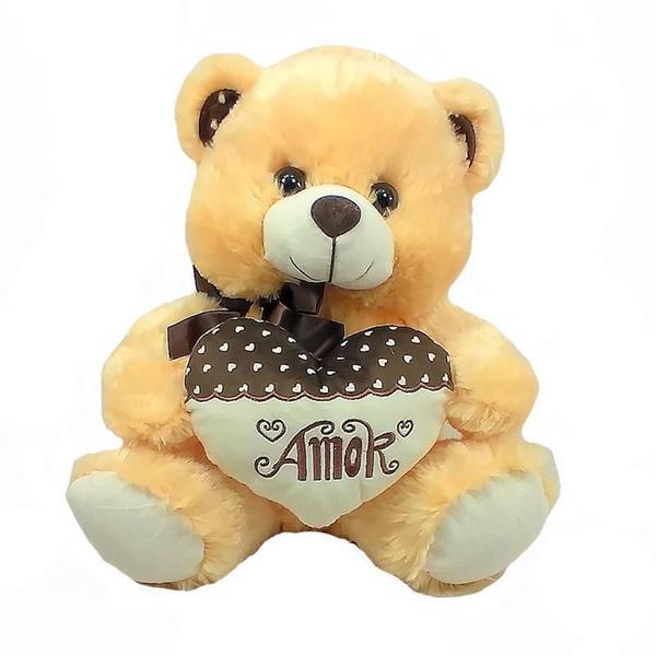 Imagem de Urso Bege Pelúcia 32 Cm Alt. Com Coração Marrom Amor