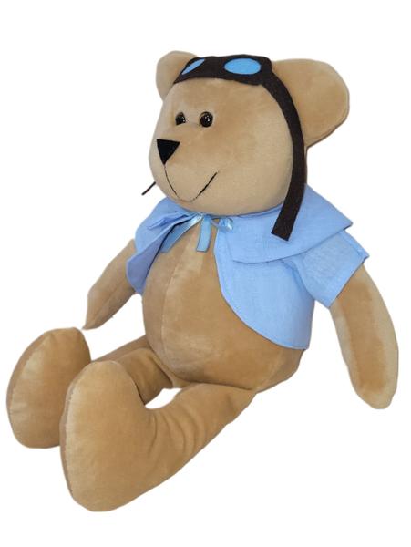 Imagem de Urso de pelúcia aviador  com roupa azul 1 unidade com 29cm brinquedo decoração quarto infantil