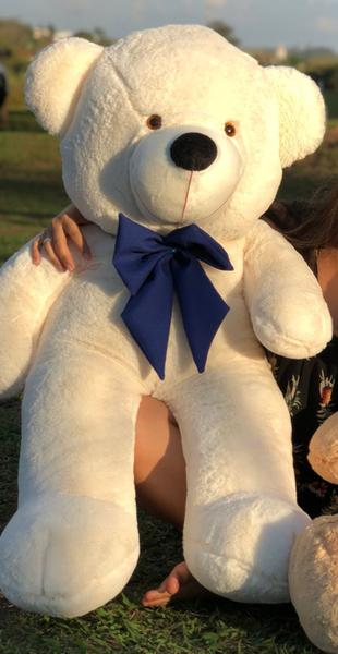 Imagem de Urso De Pelúcia Gigante Teddy - 90cm Baunilha com Laço Azul - Barros Baby Store