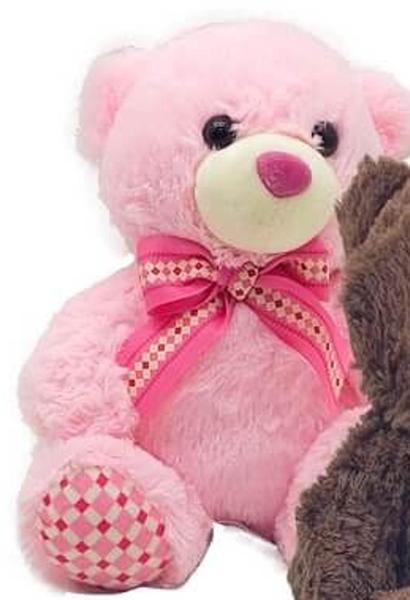 Imagem de Urso De Pelúcia Pequeno Com Laço 18Cm FE7156 Cinza/Bege/Marrom/Rosa/Creme - Fizzy