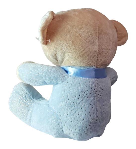 Imagem de Urso De Pelúcia Sentado Lacinho Pompom 20Cms - Azul