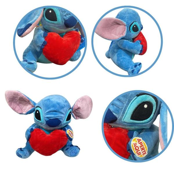 Imagem de Urso De Pelucia Stitch Coração Com Som 30cm Disney Multikids