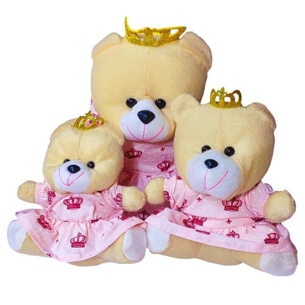 Imagem de Urso de Pelucia Trio Princesa Principe Floral Para Nicho Decoração com Laço Menino Menina - Mãe e Filho