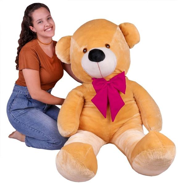 Imagem de Urso Gigante Pelúcia Teddy 1,10 Metros com Laço - Doce de Leite com Laço Pink - Barros Baby