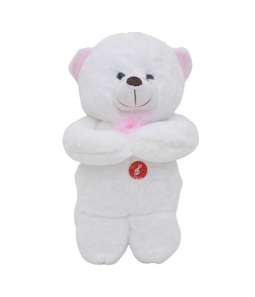 Imagem de Urso Laço Rosa Rezando Pai Nosso 28cm Pelúcia