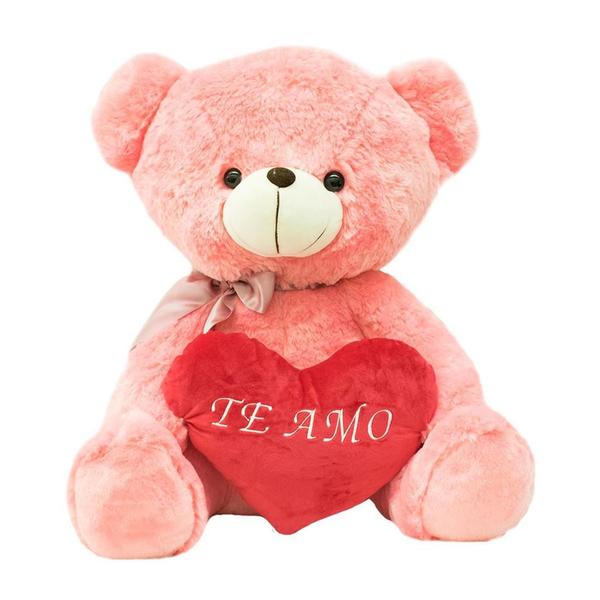 Imagem de Urso Rosa Com Laço Coração Te Amo 45cm - Pelúcia Rosa