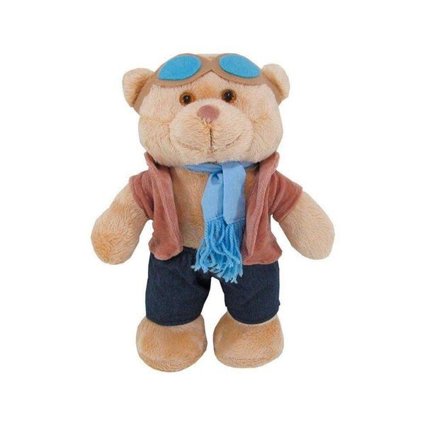 Imagem de Urso Soft Pequeno em Pé Aviador Casaco Plush Cachecol e Óculos Azul - Mury baby