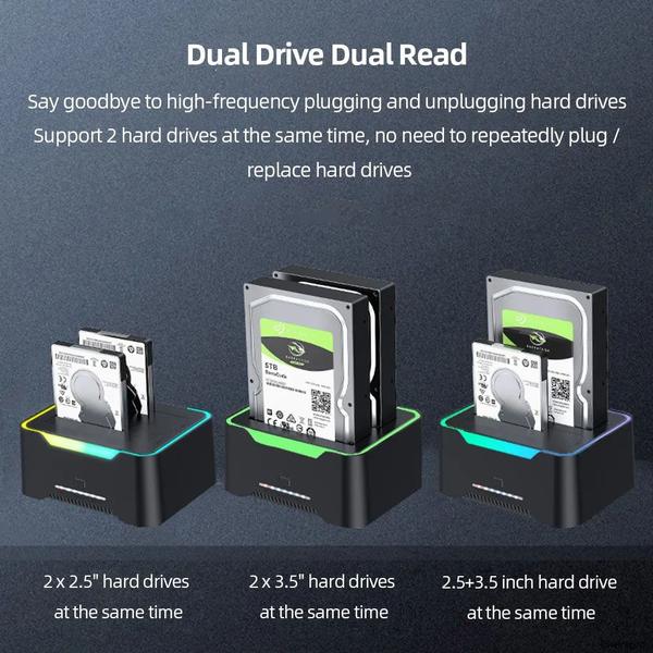 USB 3.0 para SATA Dual Bay HDD Dock Station Dock de disco rígido externo - PONTO DO NERD Imagem de USB 3.0 para SATA Dual Bay HDD Dock Station Dock de disco rígido externo