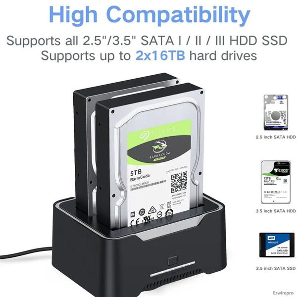 USB 3.0 para SATA Dual Bay HDD Dock Station Dock de disco rígido externo - PONTO DO NERD Imagem de USB 3.0 para SATA Dual Bay HDD Dock Station Dock de disco rígido externo