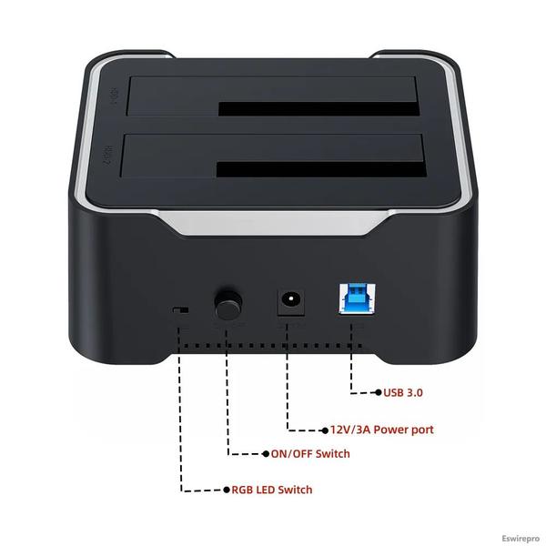 USB 3.0 para SATA Dual Bay HDD Dock Station Dock de disco rígido externo - PONTO DO NERD Imagem de USB 3.0 para SATA Dual Bay HDD Dock Station Dock de disco rígido externo