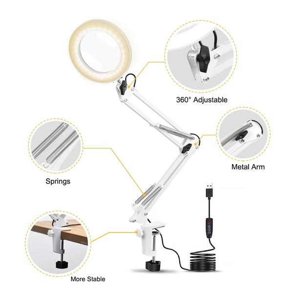 Imagem de USB, 3 cores, LED 5X, ampliando o espelho, candeeiro de mesa