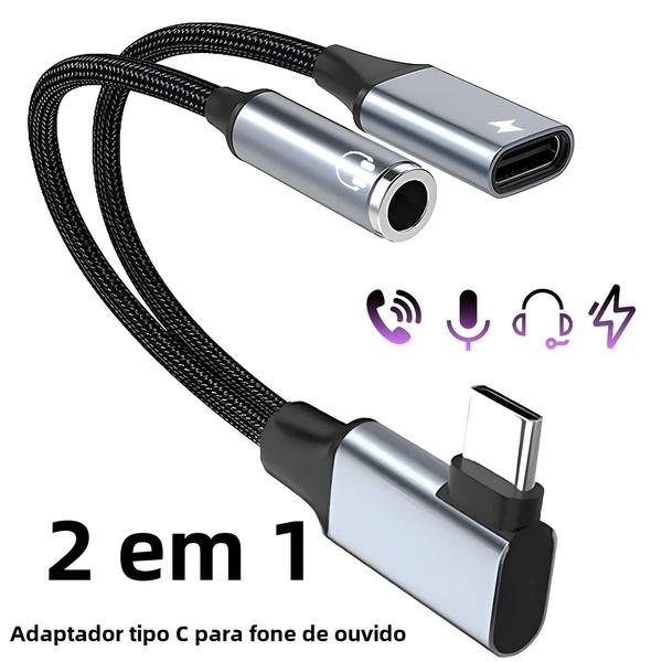 Imagem de USB Tipo C Para 3,5 Mm AUX Jack 2 Em 1 OTG Cotovelo Adaptador De Fone De Ouvido De Áudio 60W