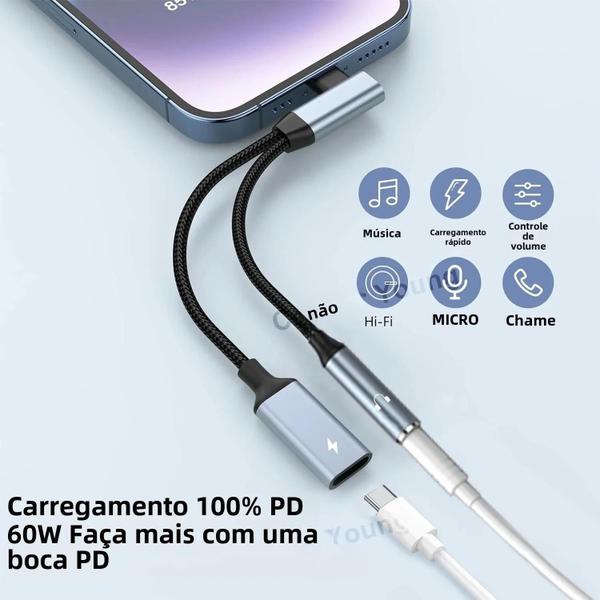 Imagem de USB Tipo C Para 3,5 Mm AUX Jack 2 Em 1 OTG Cotovelo Adaptador De Fone De Ouvido De Áudio 60W