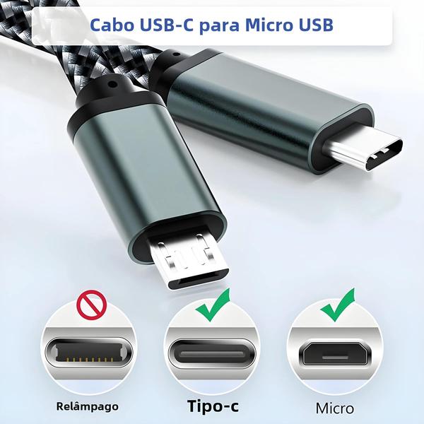 Imagem de USB tipo c para cabo micro usb para samsung, xiaomi, huawei, apple, download de dados, 3m/1m/0,2 m