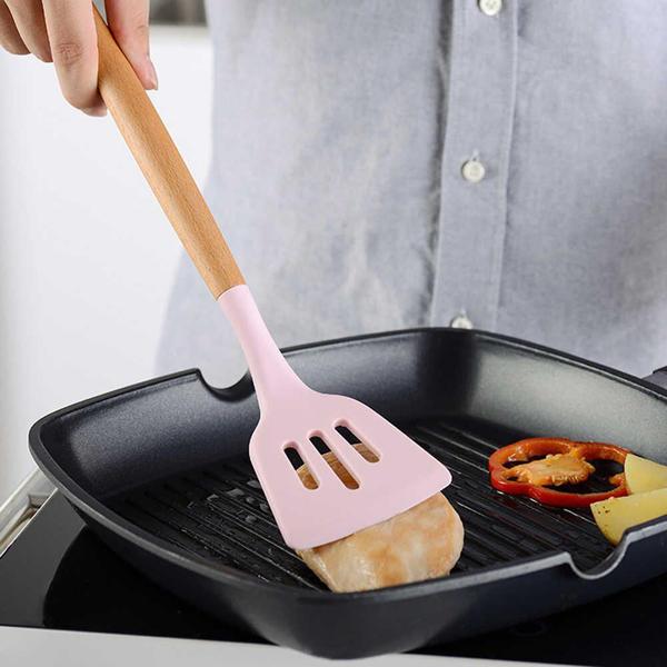 Imagem de Utensílios Cozinha Silicone Madeira 12 Peças Até 230º Rosa