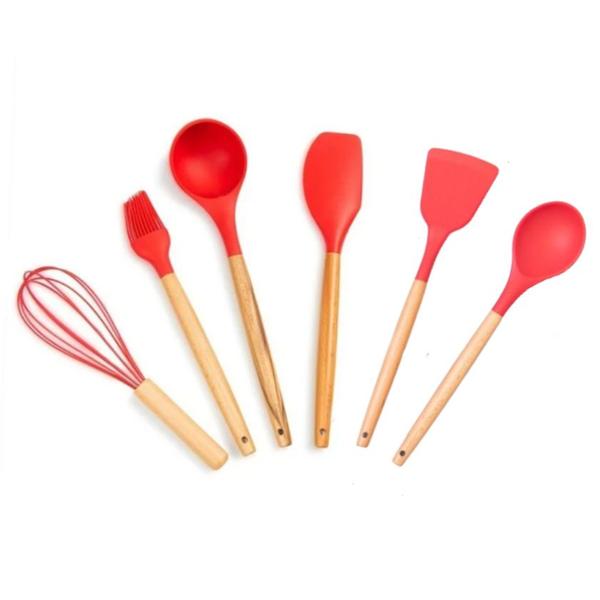 Imagem de Utensílios de Cozinha de Silicone com 1 Suporte 6 pçs  - Em Casa Tem