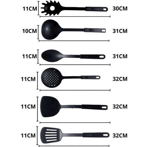 Imagem de Utensílios De Cozinha Preto Kit De Colher De Plástico Conjunto De Utensilios Jogo 6 Peças Casa