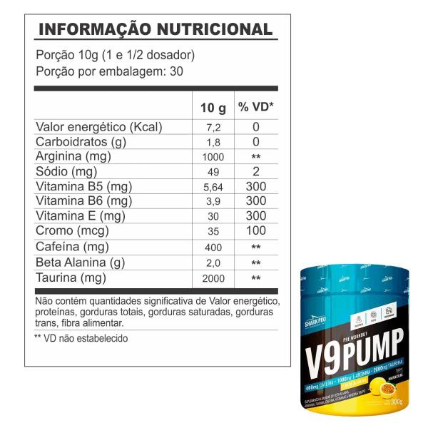 Imagem de V9 Pump Pre Workout 300g Shark Pro Sabor Maracujá