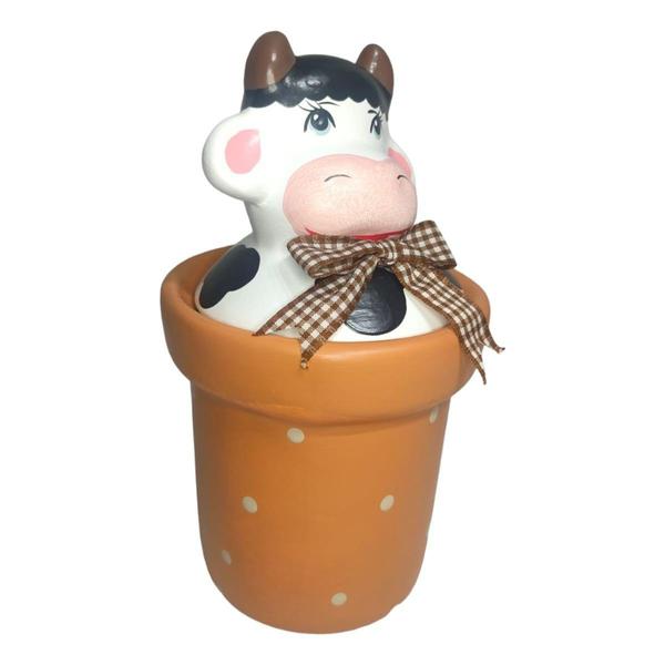 Imagem de Vaca Vaquinha de Ceramica Pote Bomboniete Baleiro Alaranjada - Decore CAsa