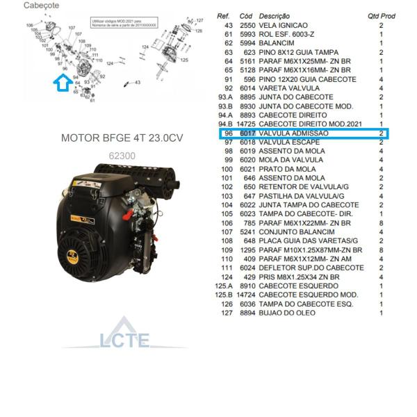 Imagem de Válvula Admissão P/ Motor BFGE 22.0cv Vertical Buffalo