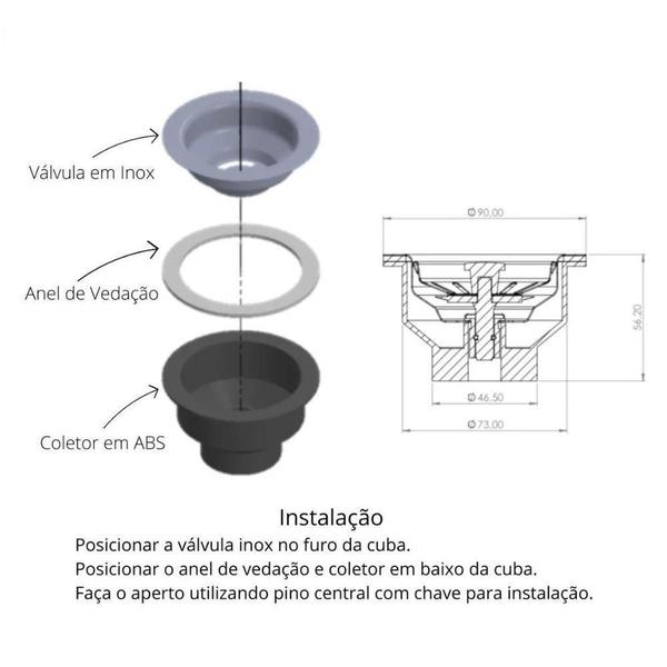 Imagem de Válvula Americana Inox 3. 1/2 + Cestinha Pia Cozinha Cuba