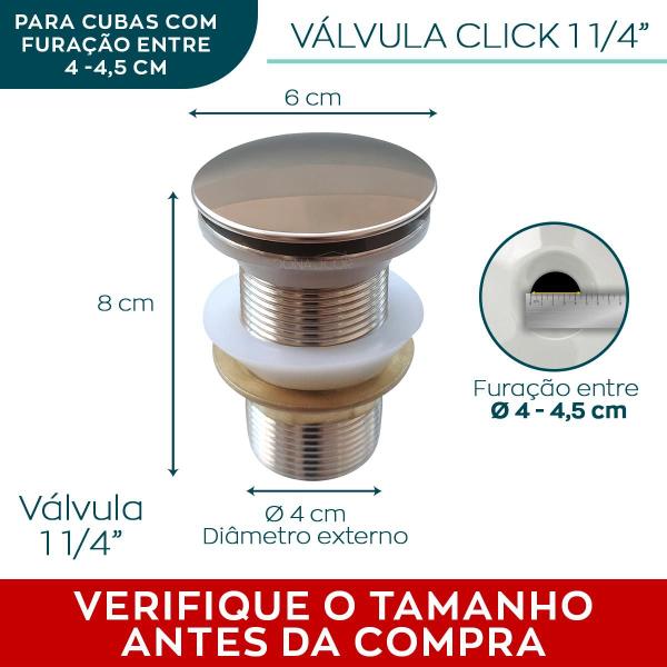 Imagem de Válvula Click 1 1/4 Aço Inox Ralo Pia Banheiro Escoamento Cuba 40mm Valvula Inteligente Para Lavatório Tanque Lavanderia Ralo Click Up Brilhoso