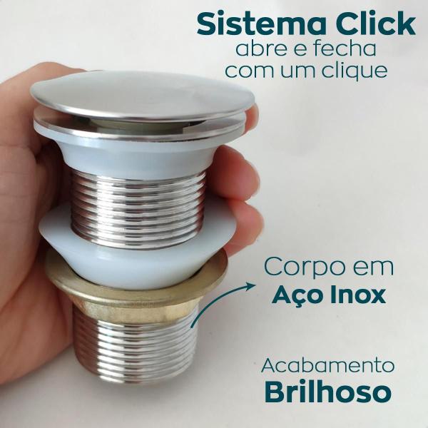 Imagem de Válvula Click 1 1/4 Aço Inox Ralo Pia Banheiro Escoamento Cuba 40mm Valvula Inteligente Para Lavatório Tanque Lavanderia Ralo Click Up Brilhoso