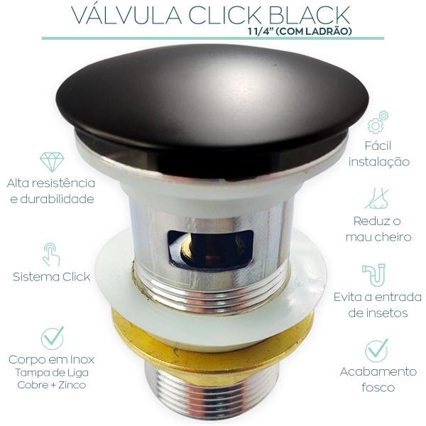 Imagem de Valvula Click 1 1/4 Com Ladrão Lavabo Aço Inox Ralo para Pia de Banheiro Cuba 40mm Valvula de Escoamento Lavatorio