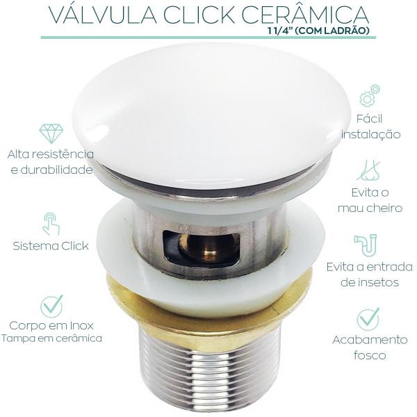 Imagem de Valvula Click 1 1/4 Com Ladrão Lavabo Aço Inox Ralo para Pia de Banheiro Cuba 40mm Valvula de Escoamento Lavatorio