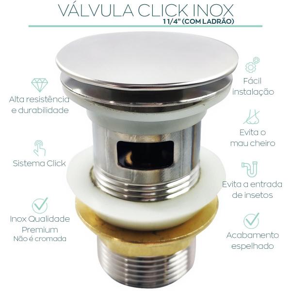 Imagem de Valvula Click 1 1/4 Com Ladrão Lavabo Aço Inox Ralo para Pia de Banheiro Cuba 40mm Valvula de Escoamento Lavatorio