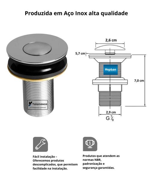 Imagem de Válvula Click Aço Inox 7/8 Pia Banheiro Lavatório Acabamento Cromado