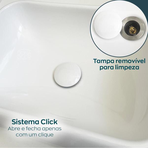 Imagem de Valvula click branca Longa Com Prolongador 14cm para Cuba De Apoio e Sobrepor 1 1/4 Ralo Pia Banheiro Ceramica Escoamento Bancada Pia Marmore Granito