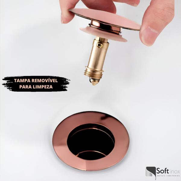 Válvula Click De Inox Ralo P/ Cuba Pia de Banheiro Lavatório 1.1/4 Rose Gold de 4cm - SOFT INOX Imagem de Válvula Click De Inox Ralo P/ Cuba Pia de Banheiro Lavatório 1.1/4 Rose Gold de 4cm