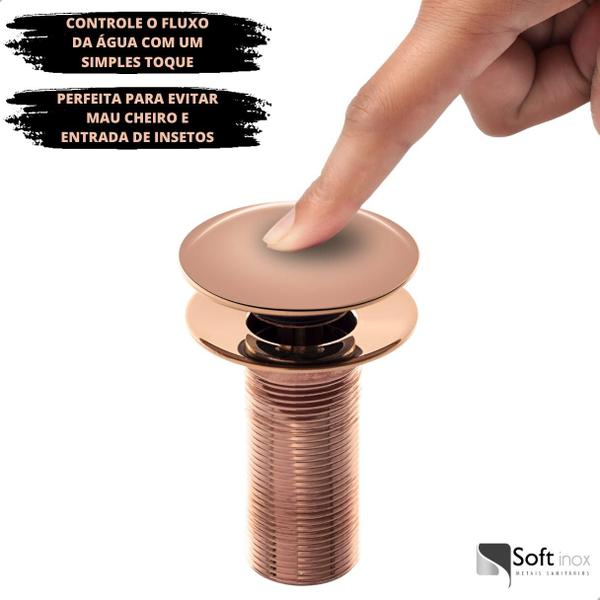 Válvula Click De Inox Ralo P/ Cuba Pia de Banheiro Lavatório 1.1/4 Rose Gold de 4cm - SOFT INOX Imagem de Válvula Click De Inox Ralo P/ Cuba Pia de Banheiro Lavatório 1.1/4 Rose Gold de 4cm