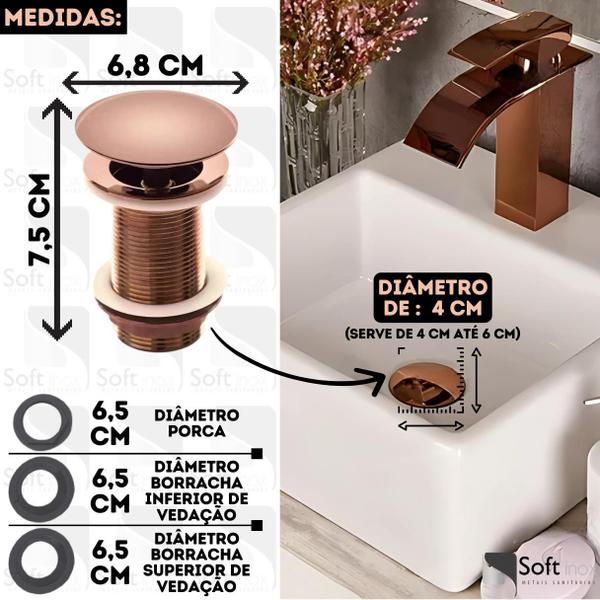 Válvula Click De Inox Ralo P/ Cuba Pia de Banheiro Lavatório 1.1/4 Rose Gold de 4cm - SOFT INOX Imagem de Válvula Click De Inox Ralo P/ Cuba Pia de Banheiro Lavatório 1.1/4 Rose Gold de 4cm