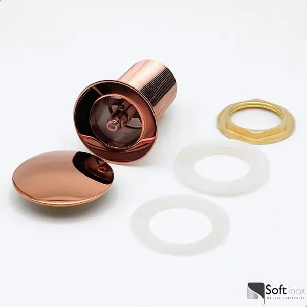 Válvula Click De Inox Ralo P/ Cuba Pia de Banheiro Lavatório 1.1/4 Rose Gold de 4cm - SOFT INOX Imagem de Válvula Click De Inox Ralo P/ Cuba Pia de Banheiro Lavatório 1.1/4 Rose Gold de 4cm