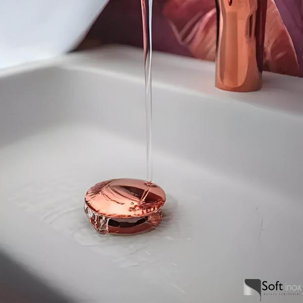 Válvula Click De Inox Ralo P/ Cuba Pia de Banheiro Lavatório 1.1/4 Rose Gold de 4cm - SOFT INOX Imagem de Válvula Click De Inox Ralo P/ Cuba Pia de Banheiro Lavatório 1.1/4 Rose Gold de 4cm