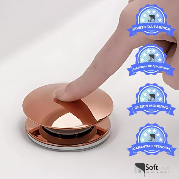 Válvula Click De Inox Ralo P/ Cuba Pia de Banheiro Lavatório 1.1/4 Rose Gold de 4cm - SOFT INOX Imagem de Válvula Click De Inox Ralo P/ Cuba Pia de Banheiro Lavatório 1.1/4 Rose Gold de 4cm