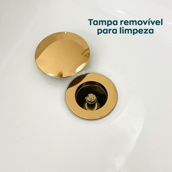 Imagem de Valvula Click Dourada 1 1/4 Aço Inox Ralo Brilhoso Pia Banheiro Luxo Escoamento Cuba 4cm Valvula Inteligente Lavatorio Lavabo Gold Ralo Click Up 40mm